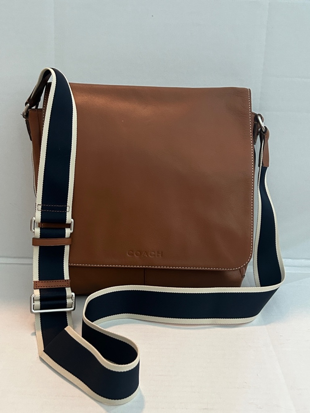 Coach Heritage Web  Brown Leather Map Crossbody Bag F70555 Messenger